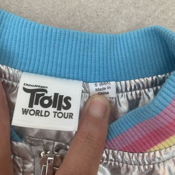 Trolls world tour Girls Gray Bomber Jacket - Picture 2 of 4